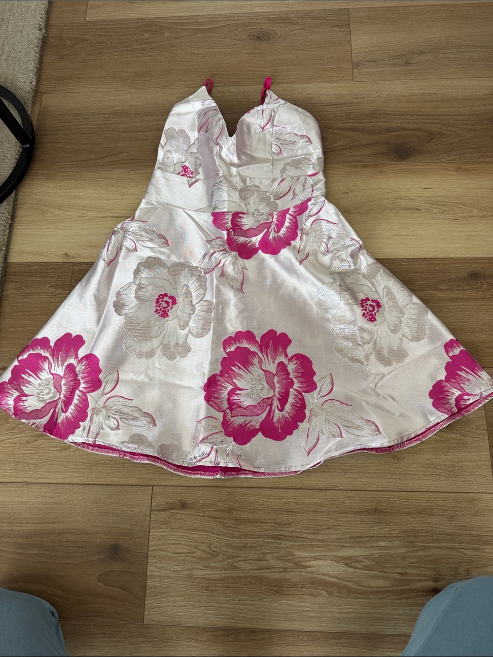 Lulu's Pink and Silver Floral Mini Dress